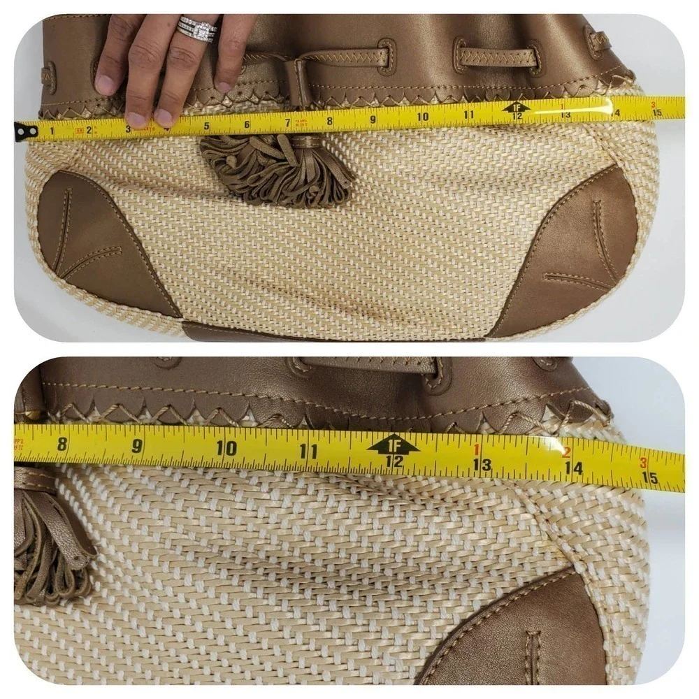 Cole Haan Saram Straw Braided Tote Bag with Tassels Shoulder Purse Boho Chic